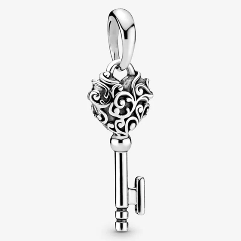 

100% 925 Sterling Silver Charm Silver Key Texture Pendant Fit Pandora Women Bracelet & Necklace Diy Jewelry
