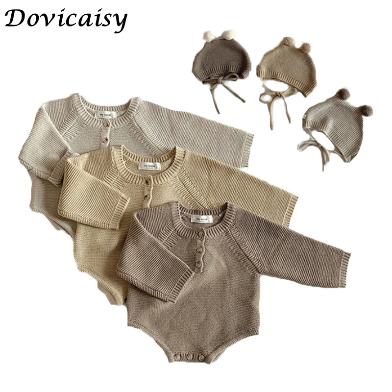 

Autumn New Toddler Baby Boys Girls Knitted romper Infant Jumpsuit Knitwear bodysuit Newborn Baby Sweater And Baby Knit Hat