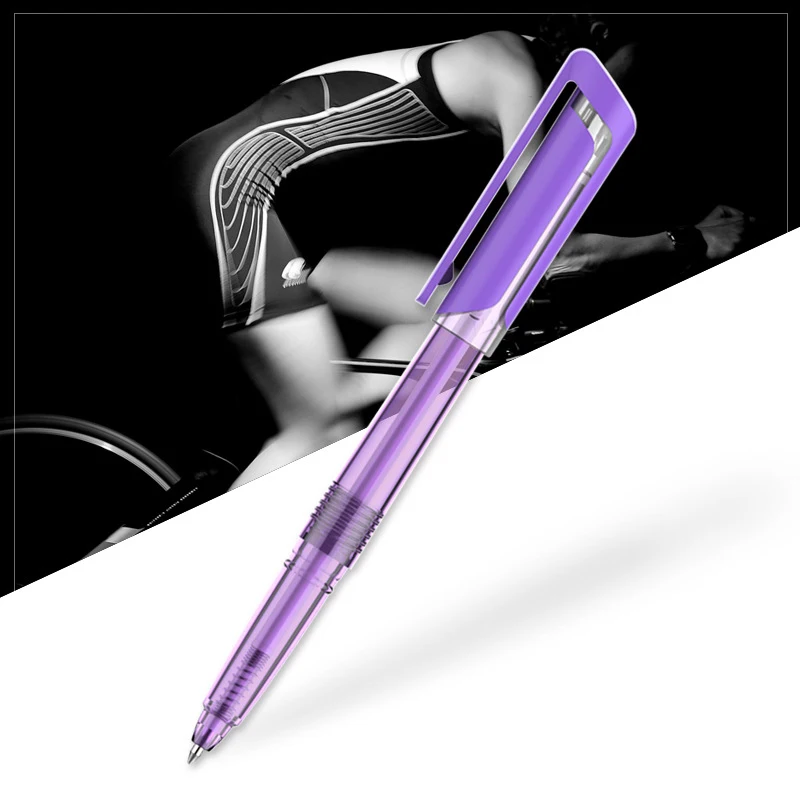 Transparent purple Высококачественная рекламная ручка с логотипом на заказ, гелевые черные чернила для ручек, бизнес школьные принадлежности, канцелярские принадлежности, Офисная ручка, подарок - Цвет: Transparent purple