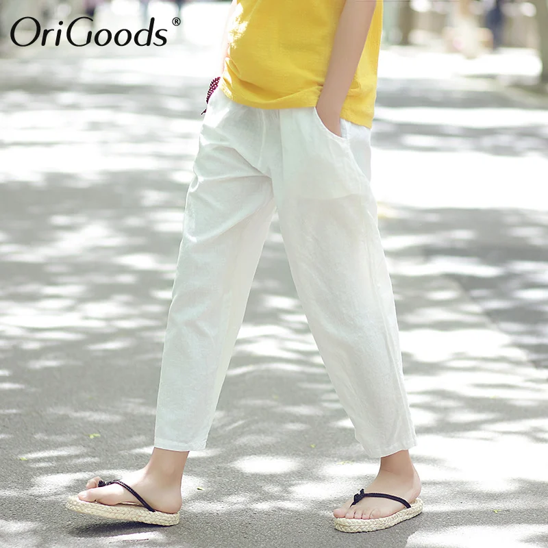 Женские однотонные Капри OriGoods розовые белые зеленые с эластичной резинкой на