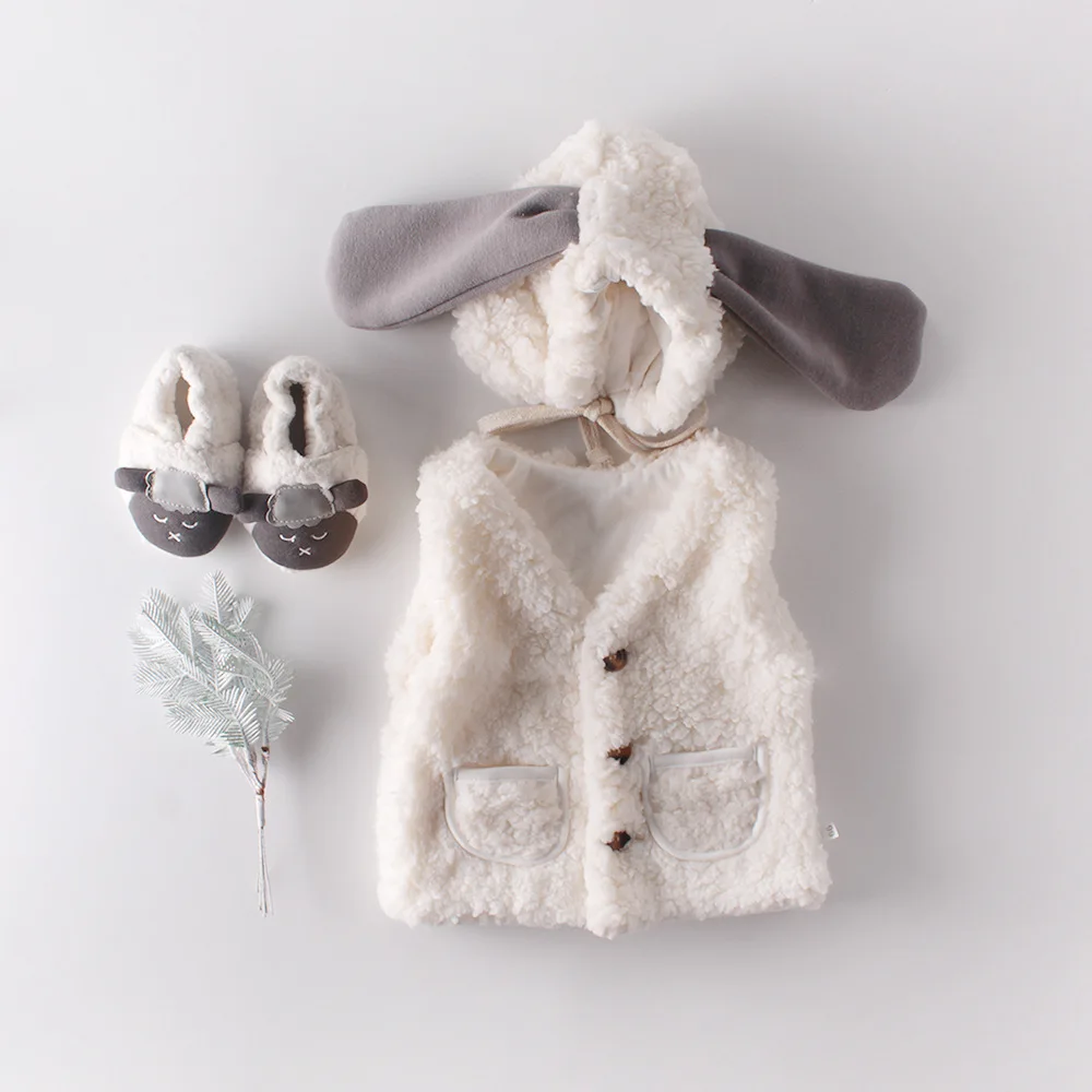 Baby Girls Boys Vest Warm Fleece Coat Kids Sleeveless Jacket Outerwear Children's Clothing With Sheep Ear Hat LZ704 | Детская одежда