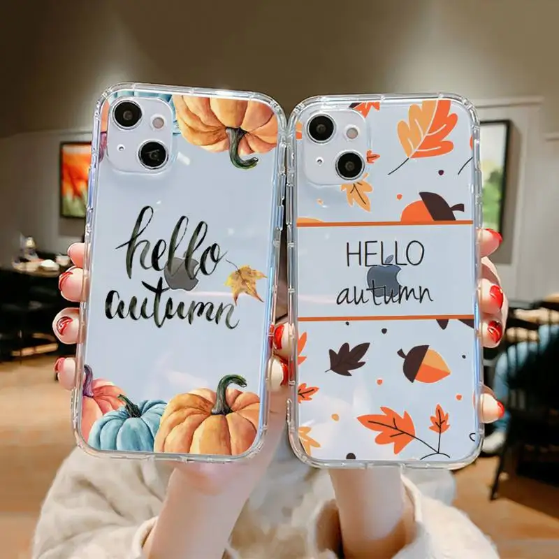

Autumn pumpkin Phone Case For iPhone 13 12 11 8 7 Pro Max Plus X XS XR MINI transparent clear TPU New coque shell funda cover