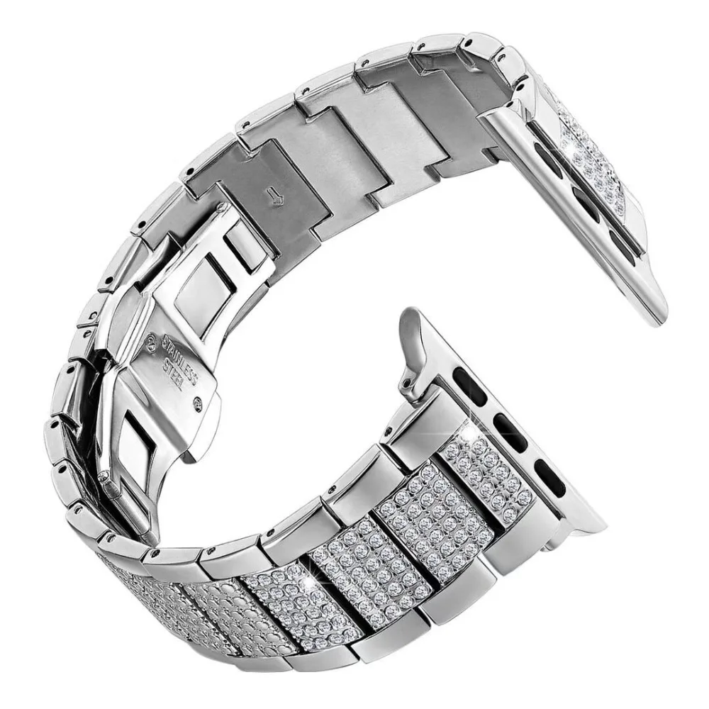 Luxury design Butterfly clasp Stainless Steel link Bracelet Strap series 4/3/2/1 for Apple Watch Diamond Band 38/40mm 42mm/44mm