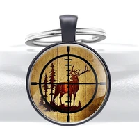 classic hunting elk design glass dome charm key chains men women key ring jewelry gifts