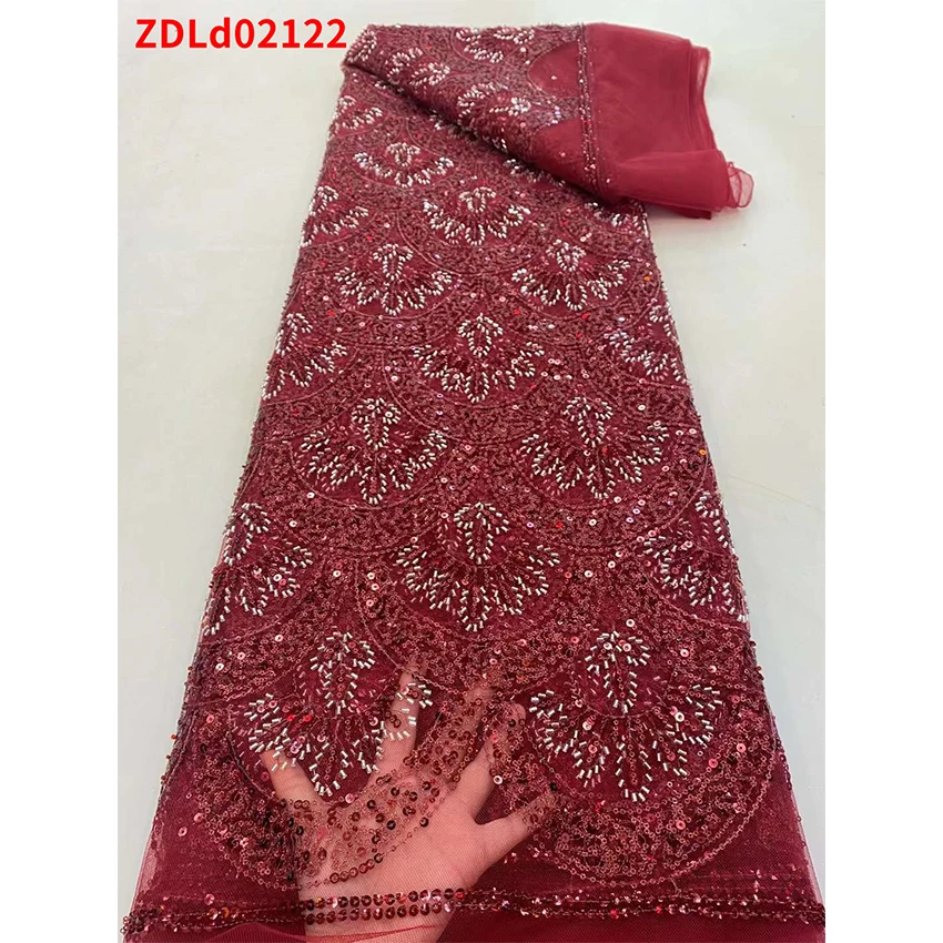 

Wholesale French Lace Cloth African Ankara ​Sequin Material Silk Textiles Wedding Fabric 5 Yards/Lot ZDLD02122
