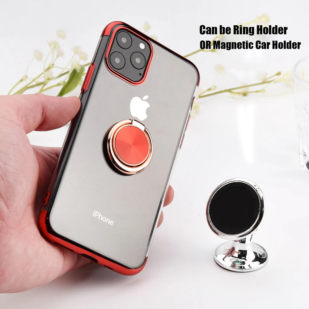 Чехол с магнитным кольцом на палец для iphone 12 11 pro XS Max 6 s plus 8 7 прозрачный чехол