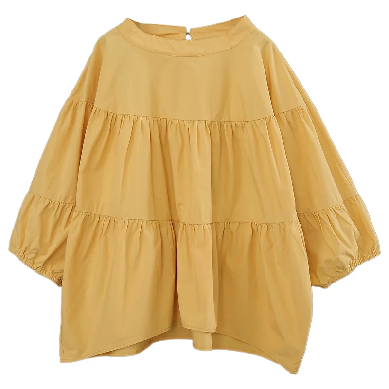 

Max LuLu Korean Fashion New 2021 Summer Ladies Yellow Casual Blouses Womens O-Neck Patchwork Plus Size Tops Female Loose Shirts