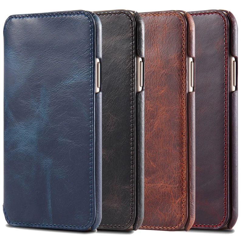 

For iPhone 11 2019 Case Retro Oil Wax Genuine Leather Flip Case Business Card Phone Bag Cover for Apple iPhone 11 Pro 6.1inch
