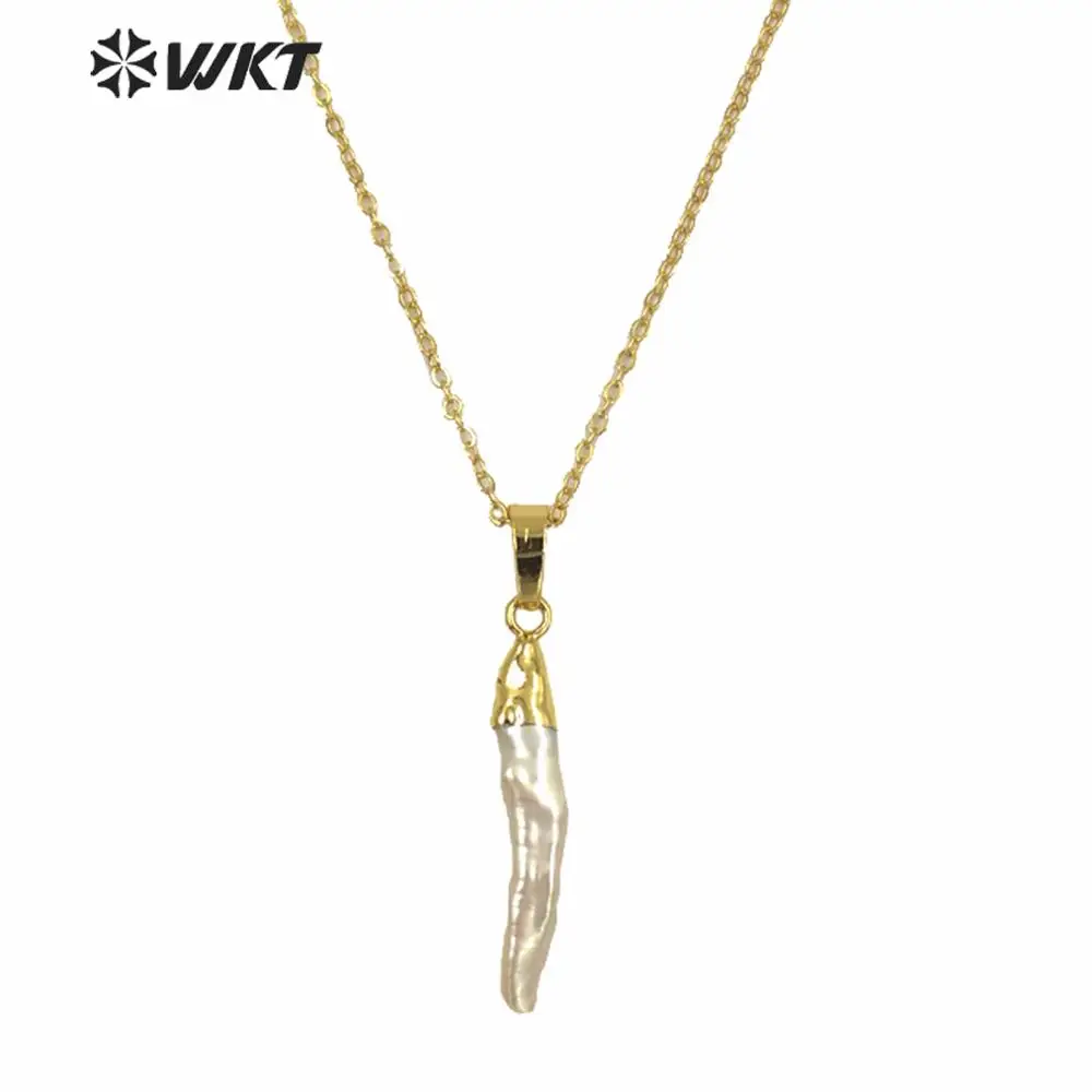 

WT-N830 5pcs/lot wholesale Fashion Pearl Necklace for women Design Jewelry Natural Stick Pearl with gold strim Pearl