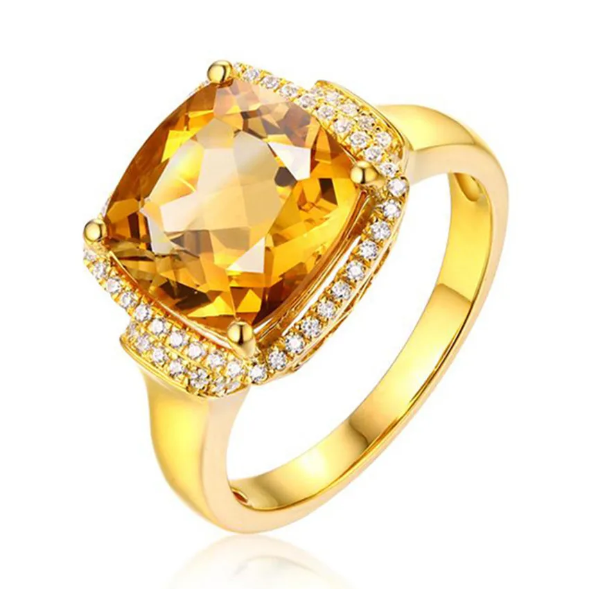 

Light Yellow Gold Color Square Shape Citrines Crystal Finger Ring for Women with Rhinestone Fashion Jewelry