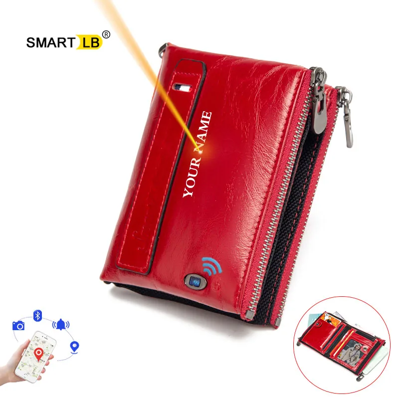 Smart GPS record Genuine Leather women Wallet Coin Purse Small luxury brand Mini Zipper Card Holder Chain Anti-lost lady wallets