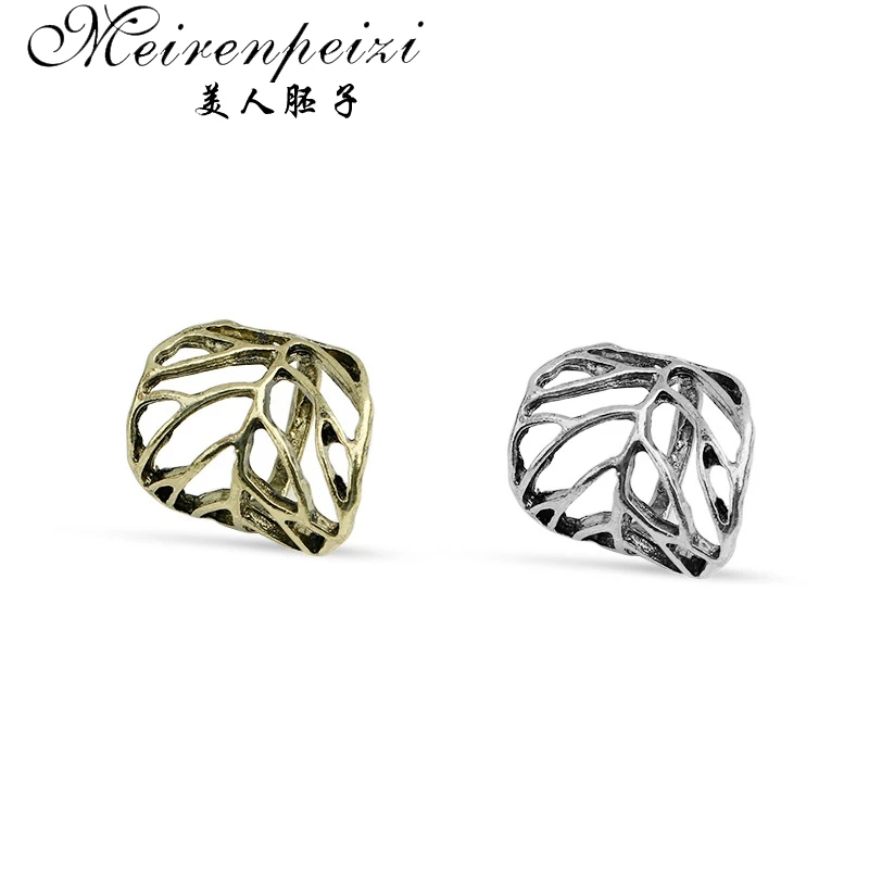 Старинное серебро бронза винтажные полые кольца с листьями для женщин кольцо