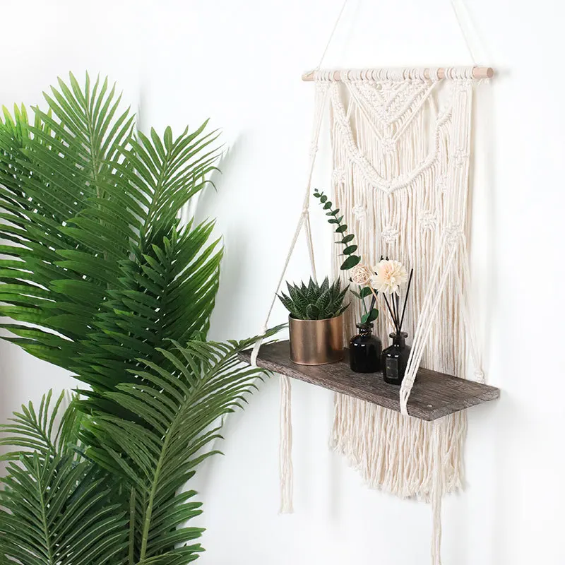 

Handmade Diy Cotton Rope Tassel Tapestry Rack Small Fresh Decorative Flower Pot Storage Rack