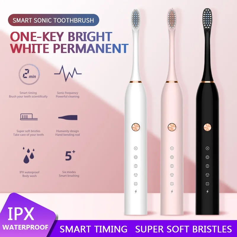 

Wireless Smart Timer Toothbrush Charging Sonic Toothbrush IPX7 Waterproof Ultrasonic Automatic Electric Tooth Brush for Adults