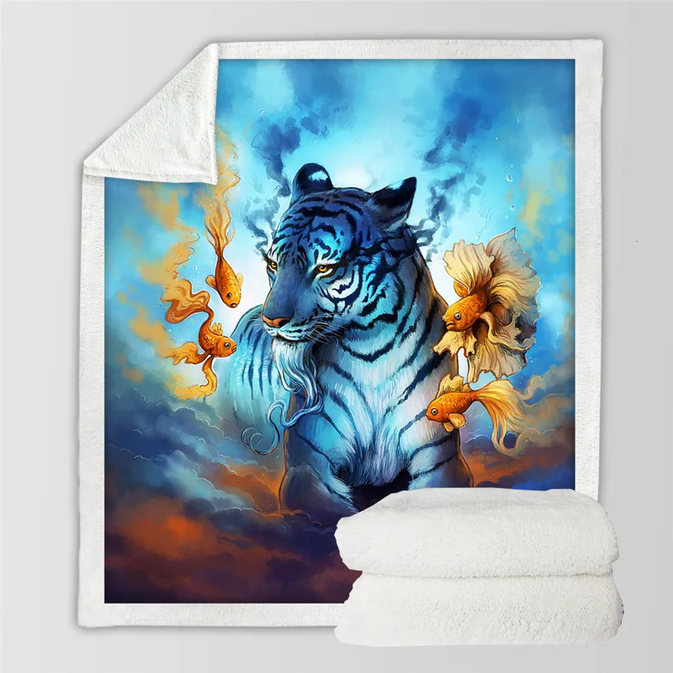 Dream by JoJoesArt бархатное плюшевое одеяло для кровати, дивана, психоделического тигра, покрывало, золотая рыбка в небе, постельное белье для животных