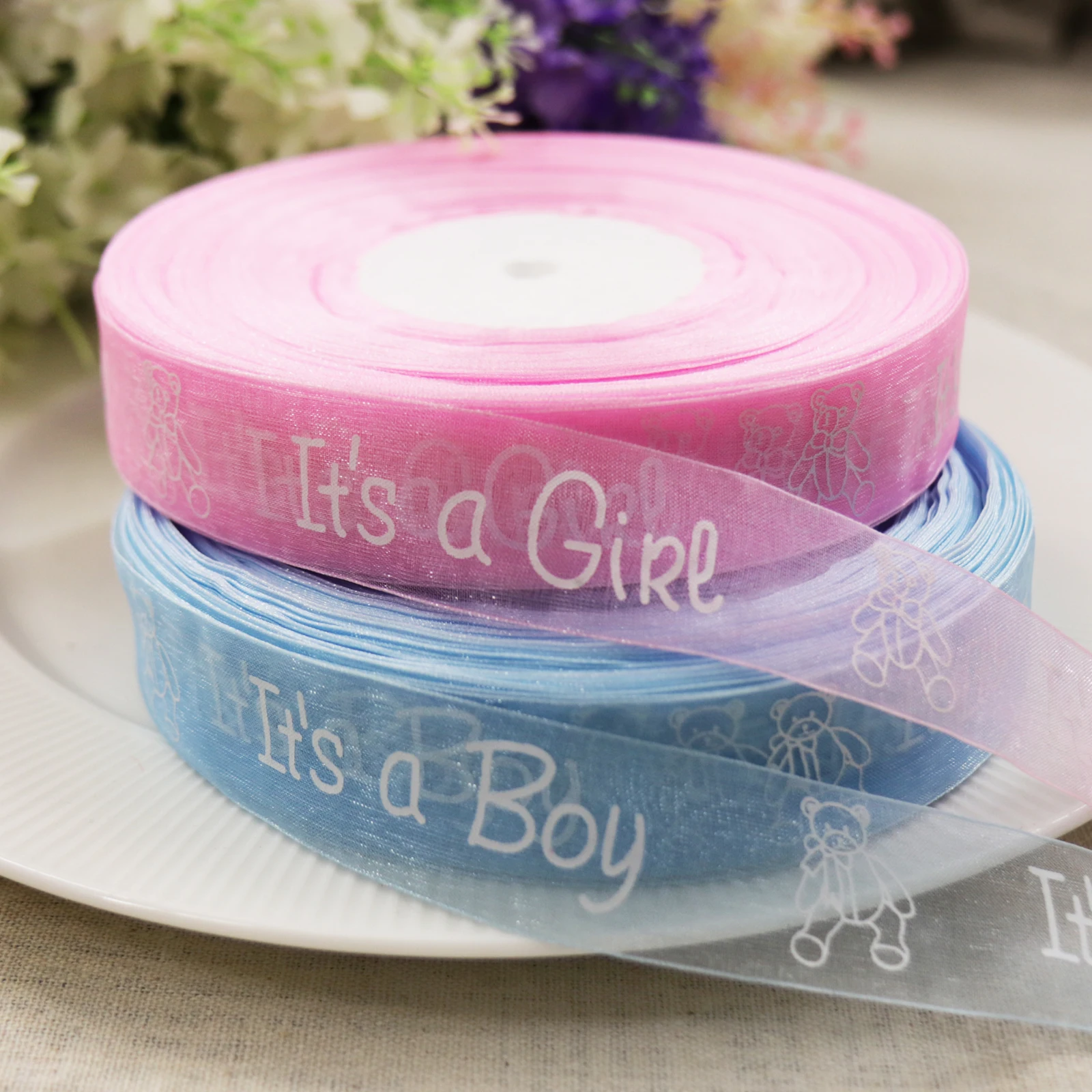 25 мм 5 ярдов это мальчик/девочка органза лента милый Гиалиновый Шифон Медведь