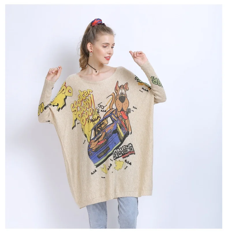 

QING MO 2021 Autumn Fashion New Women Sweater Loose Large Size Cartoon Animal Print Knitted Sweater Trendy Women Top ZWL214