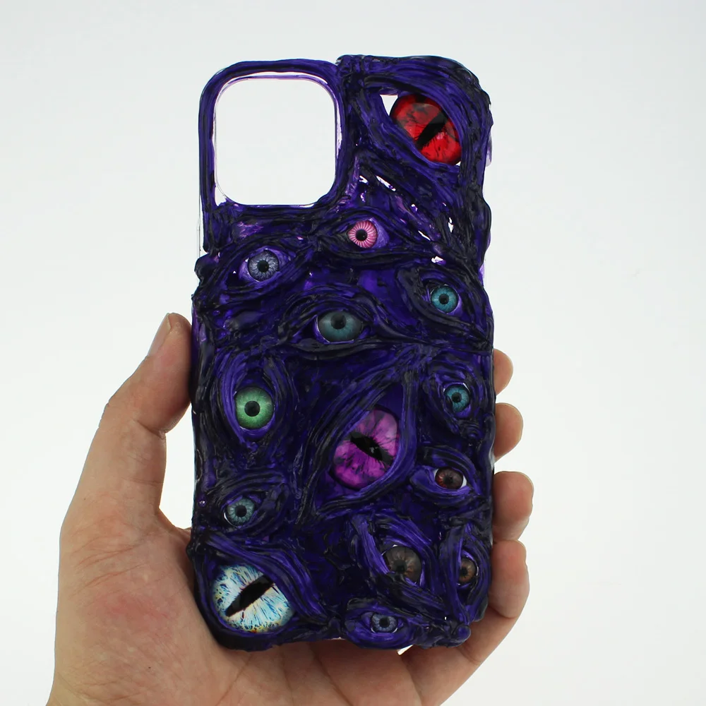 

Handmade Purple Demon Eye Cool Phone Case For Iphone 12 Pro Max Cool Terror SamsunS21 20 Cover X XS XR XSMAX SE 7 8 Plus Note 10
