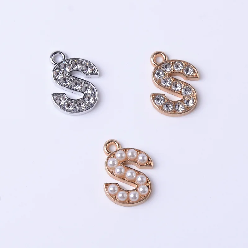 

10 pcs/lot Alloy Pearl Rhinestone English Letter Pendant diy Alloy Bracelet Jewelry Accessories handmade clothing bag materials