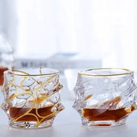luxury crystal glass whisky cup gold rimmed wine glass bar party vodka cup drinking utensils water mugs decoration drinkware