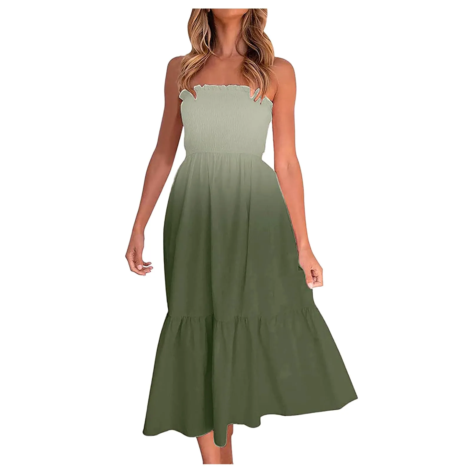 

dresses for Women's Summer Casual Sleeveless Splicing Gradient Long Dress Smocked Dress vestido de mujer