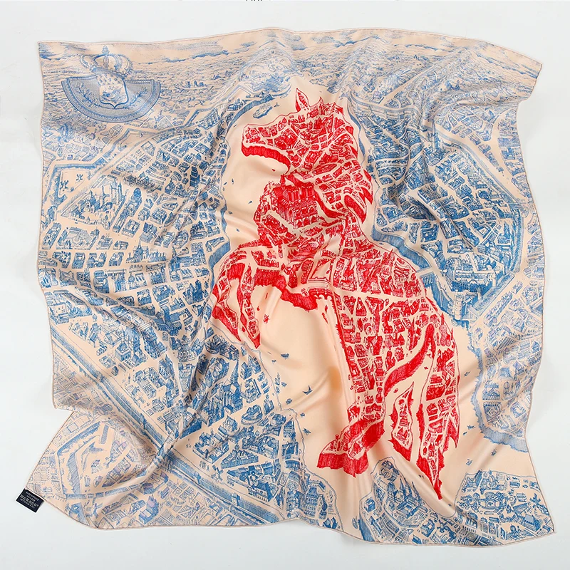 

Women Scarf Real Silk Square Scarves 100% Pure Silk Luxury Brand Floral Printed Large Bandana Headscarf Neckscarf Shawls 90x90cm