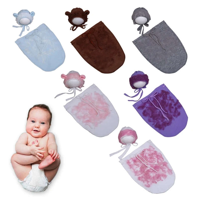 

Newborn Photography Props Baby Sleeping Bag Beanie Hat Infants Photo Shooting Sleepsack Wrap Cap Kit