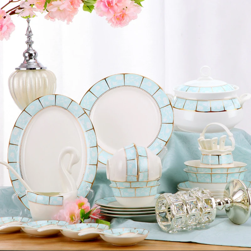Jingdezhen Ceramics Dinnerware Set Kitchen Tableware Dinner Dish Ceramic Plates and Dishes Bowls 60pcs Combination | Дом и сад