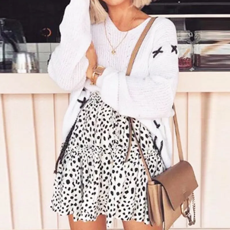 Женская хлопковая мини-юбка с оборками леопардовым принтом | одежда