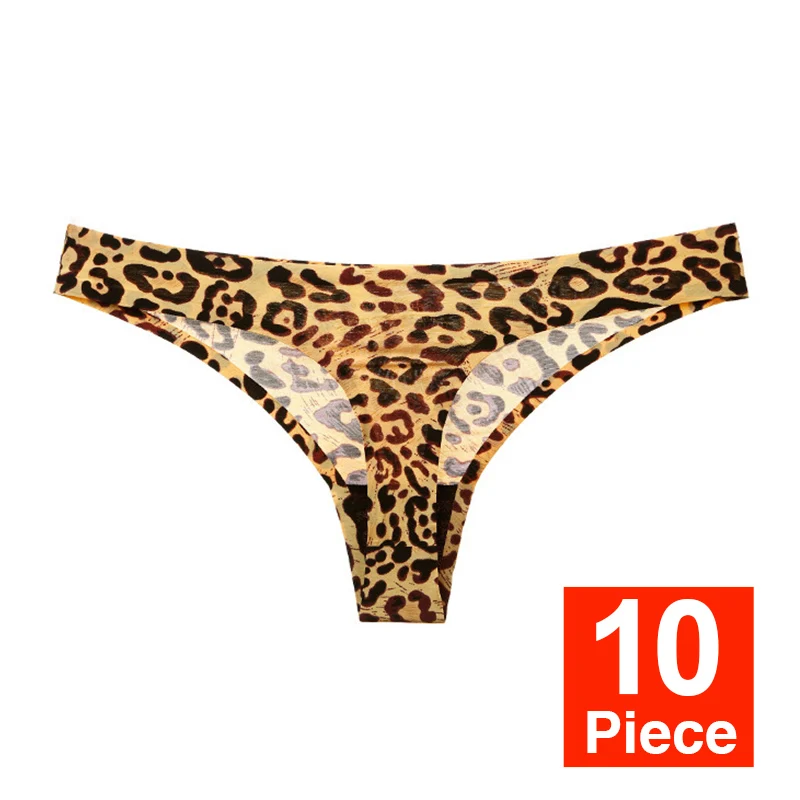 O 10pcs 10 шт., сексуальные шелковые трусики-стринги, трусы для женщин, бесшовные стринги с низкой талией, хлопковые трусы с леопардовым принтом, нижнее белье для женщин# D - Цвет: O 10pcs