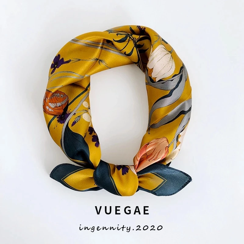 

New Arrival 2020 Brand 100% Real Silk Satin Women Scarf Printed Foulard Femme Square Head Scarfs Bandana Shawl Gift For Lady