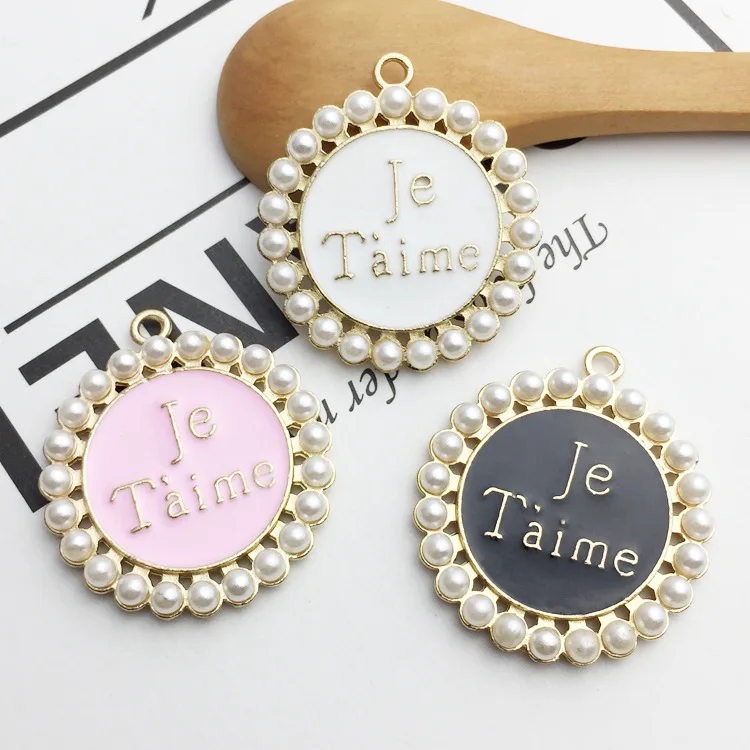 

2 шт., эмалированные круглые подвески из сплава с жемчугом, 33 х37 мм