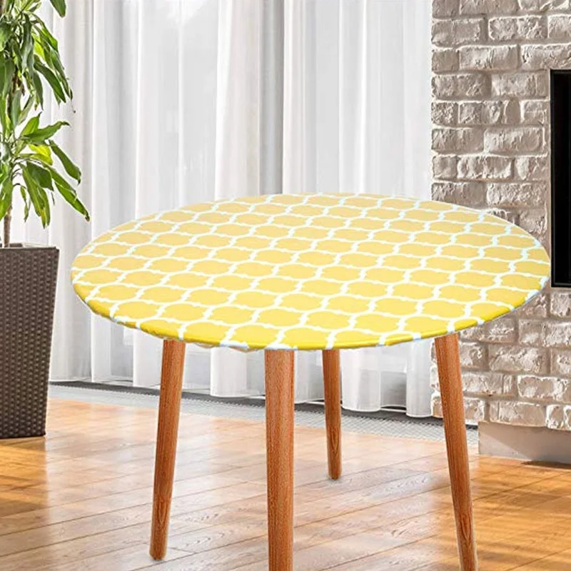 1PC Home PVC Waterproof Round Fitted Tablecloth Dust-Proof Stain-Resistant Plastic Fitted Table Cover for Indoor Dining Room images - 6