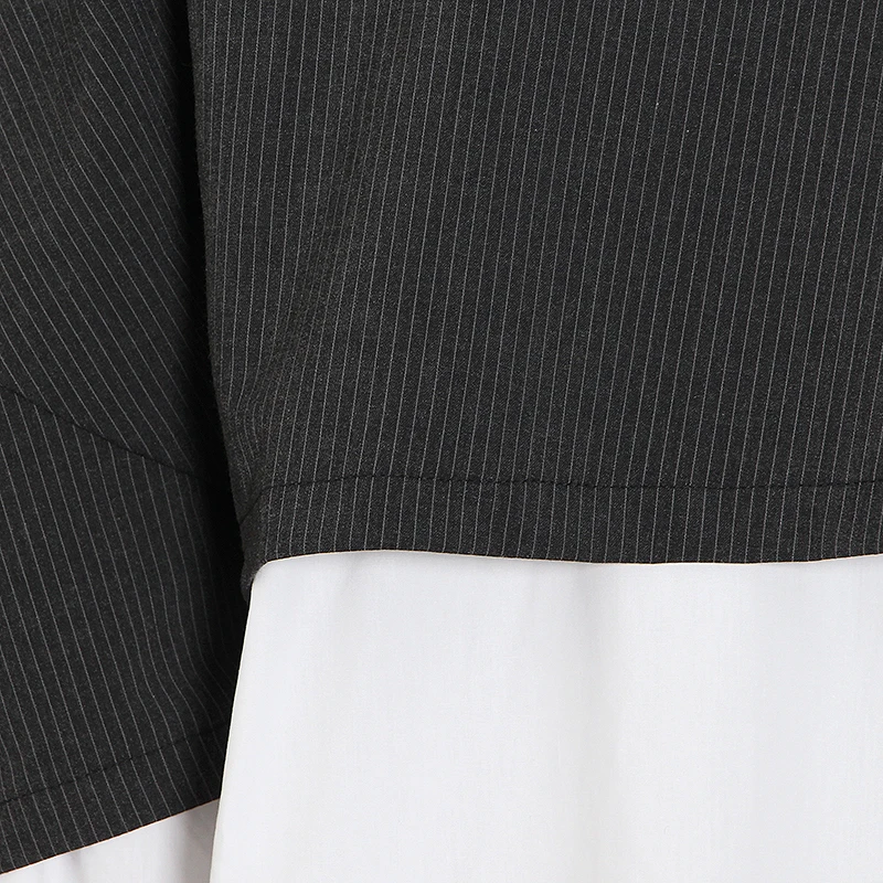 

VGH Patchwork Striped Shirt For Women Lapel Collar Long Sleeve Hit Color Asymmetric Hem Casual Blouse Female 2020 New Style Tide