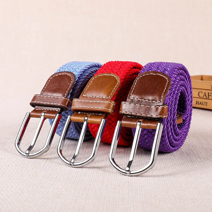 Для женщин мелкой рот Тканые Красочные металлические пряжки ремня простой пояс