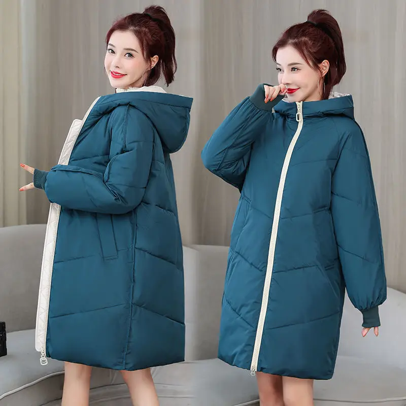 

2020 New Winter Parkas Korean Loose Cotton Padded Hooded Jacket Coat Warm Thicken Women Outwear Windproof Female Long Parka