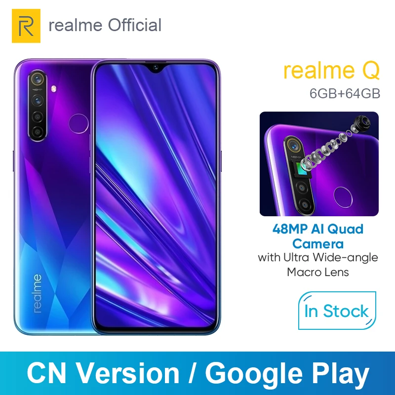 Realme Q 6 ГБ ОЗУ 64 Гб ПЗУ 3 ''мобильный телефон Snapdragon 712AIE Восьмиядерный 48MP