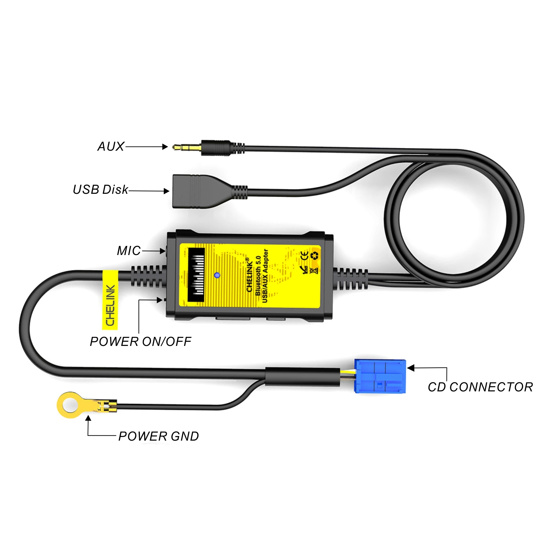 Автомобильная аудиосистема CHELINK USB и AUX Bluetooth адаптер с микрофоном 8-контактный