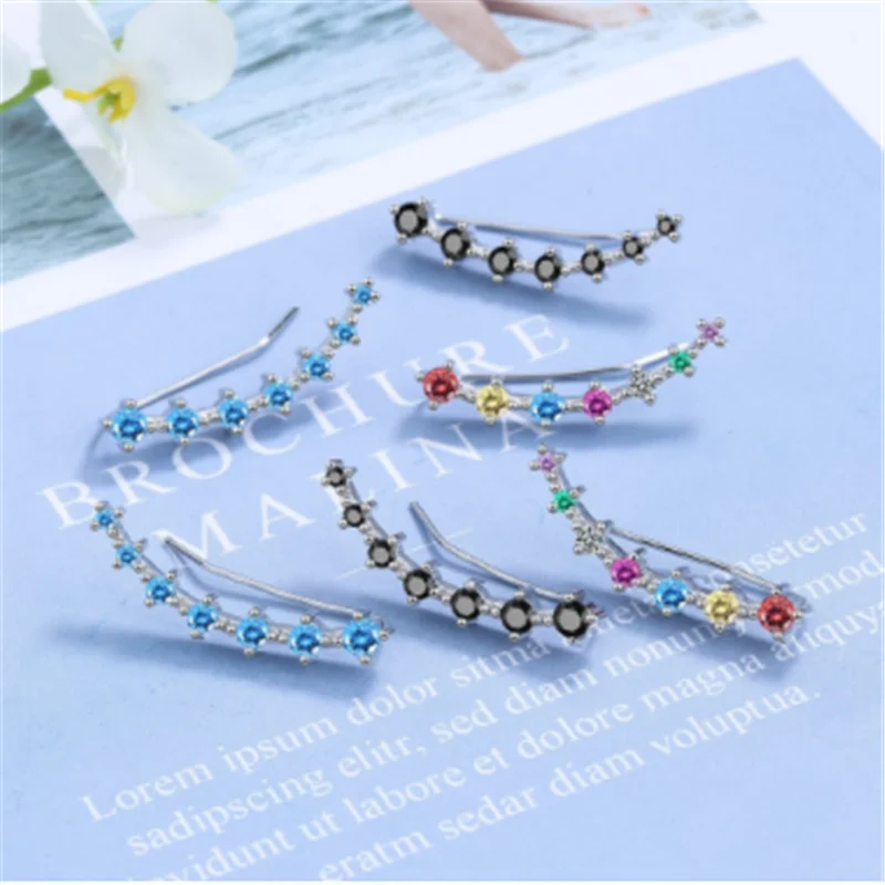 

Fashion small and fresh colored Cubic Zirconia ear clip female inlaid full diamond earing row conjoined earrings ears jewelry