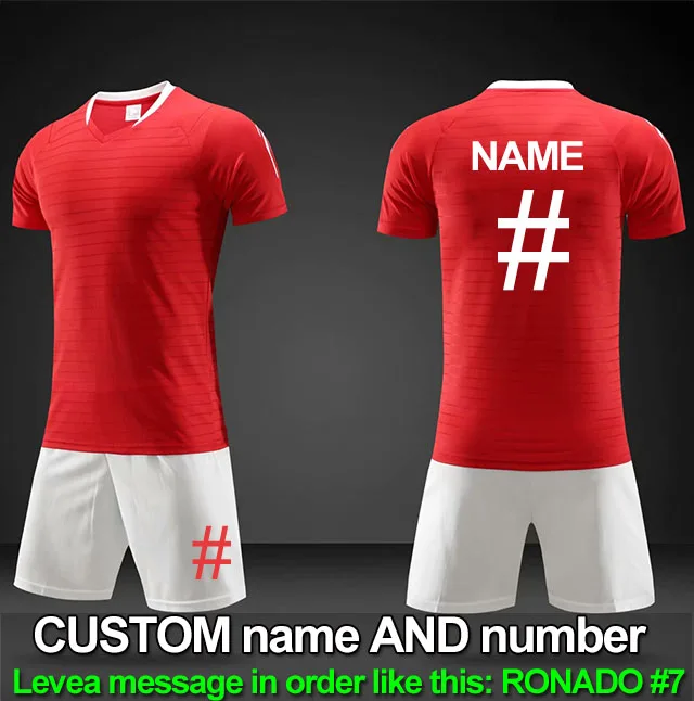 red -name-number Высокое качество жаккардовая ткань индивидуальные любительский футбол Джерси персонализировать футбольная команда комплект пустой футбольный тренировочный костюм футбол - Цвет: red -name-number