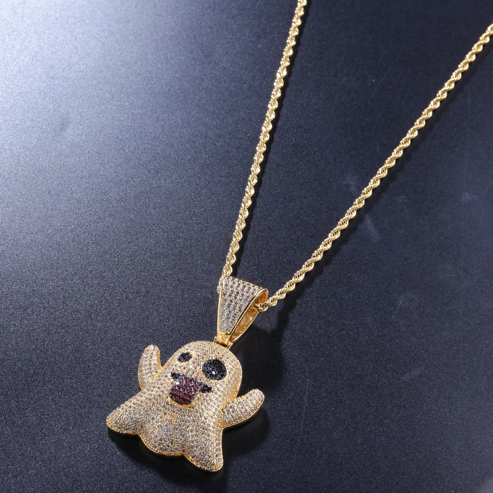 

Europe Explosion Mode Dainty Iced bling Zircon Ghost Pendant Necklace with 3mm Stainless steel Tennis Chain Men Hip Hop Jewelry