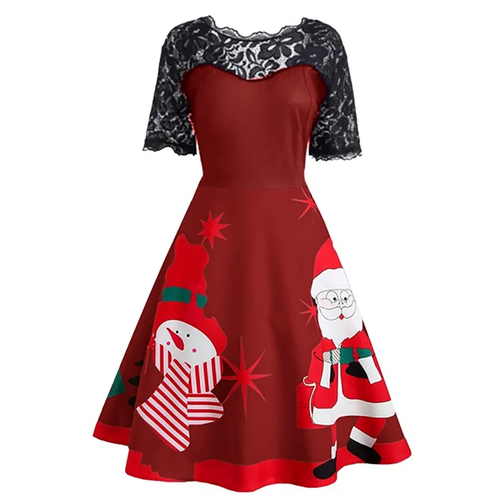 Рождественское платье винтажное женское повседневное кружевное Вышитое Платье
