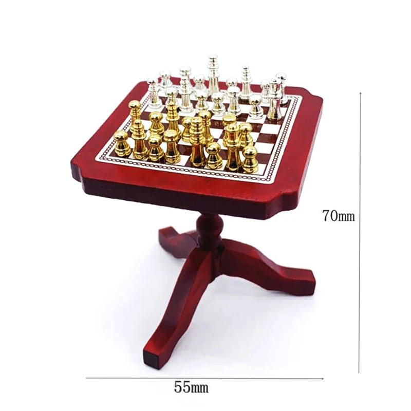 

1/6 1/12 Miniature Dollhouse Wooden Chess Board Table Set Kids DIY Toys For Dollhouse Decoration New