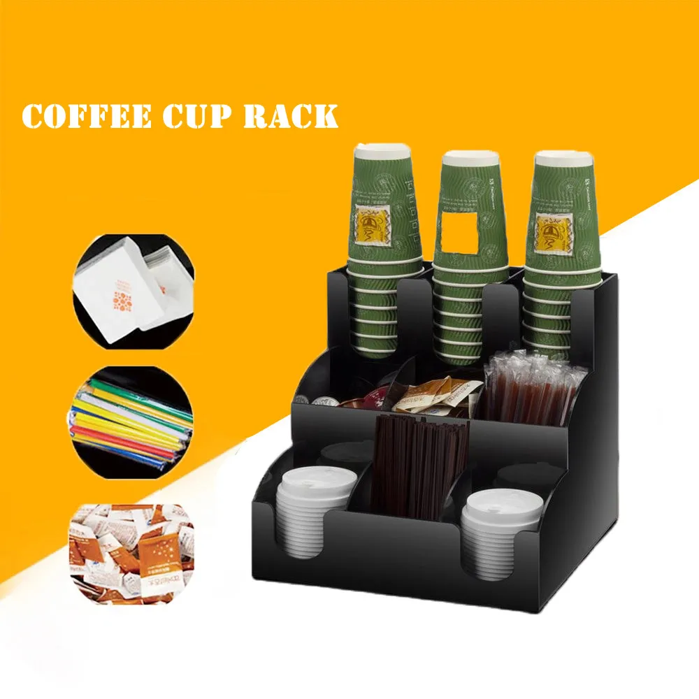 

New Cup&Lid Dispenser Organizer Coffee Condiment Holder Caddy Coffee Cup Rack new