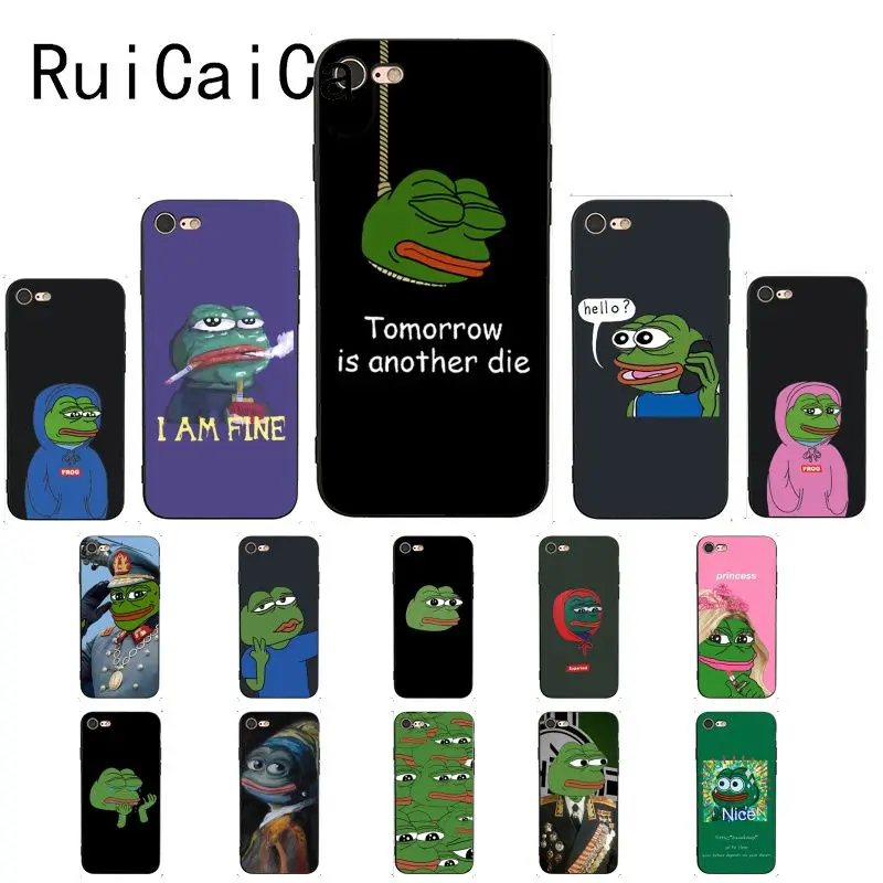 Ruicaica Pepe мемы грустная Лягушка черная мягкая крышка чехол для телефона iPhone 8 7 6 S Plus