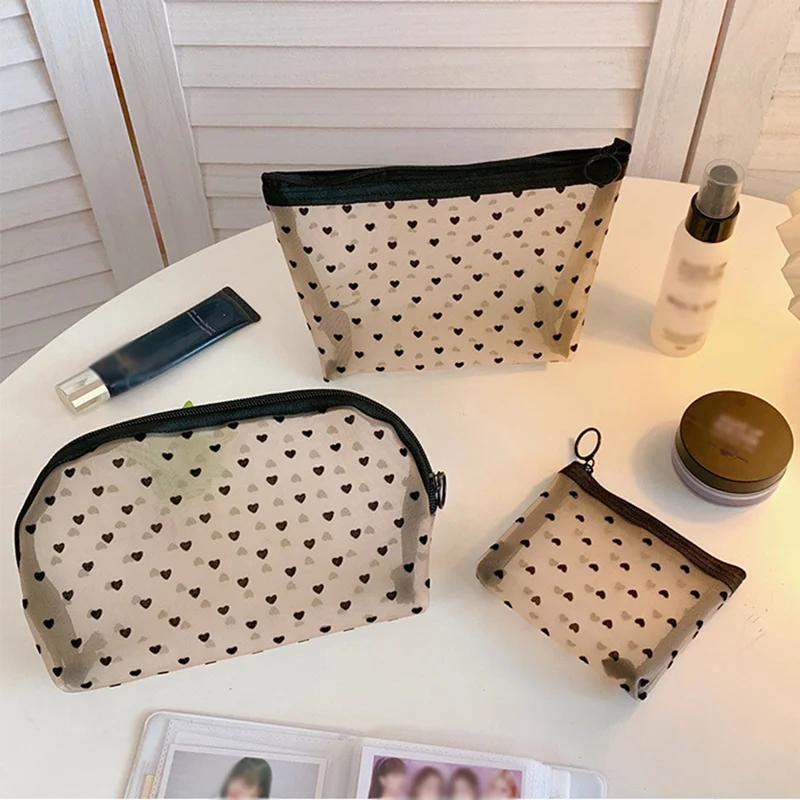 

Mesh Cosmetic Bag Case Holder Elegant Romantic Pouch Make Up Storage Bag For Women Waterproof Zipper Beauty Case Travel Toiletry
