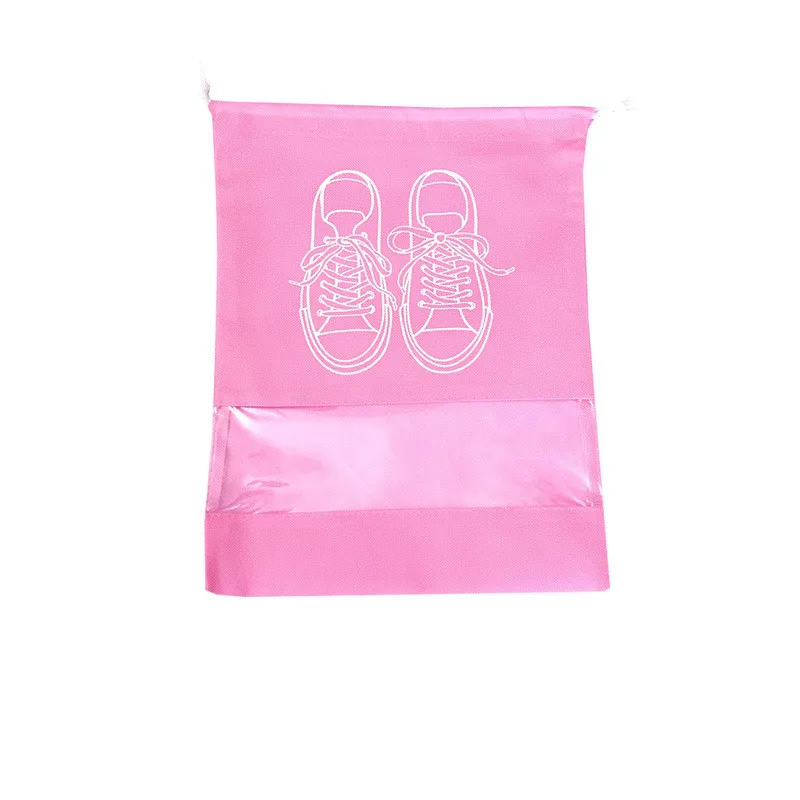 pink 1pcs Drawstring Shoes Storage Bag Travel Storage Organizer Portable Package Bags Waterproof Wardrobe Home Non-Woven Pouch - Цвет: pink