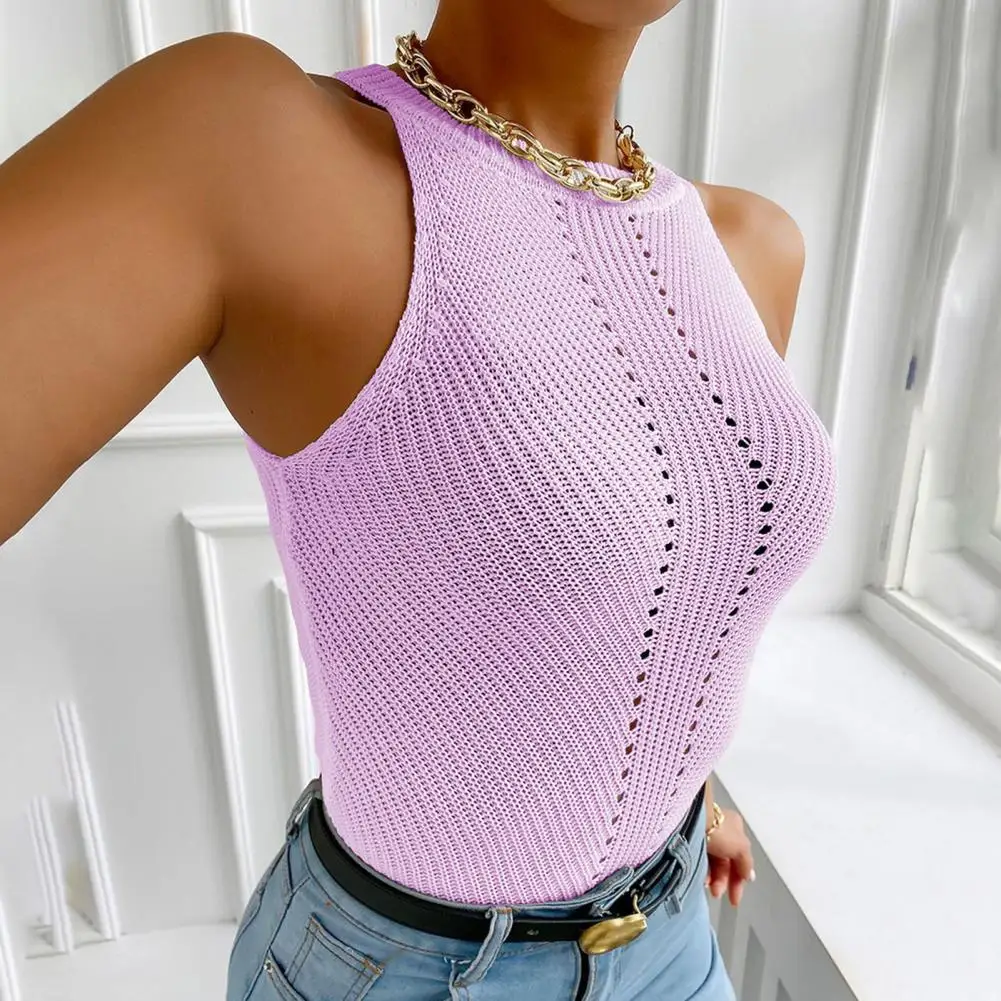 Майка женская трикотажная без рукавов пикантный однотонный ажурный топ с