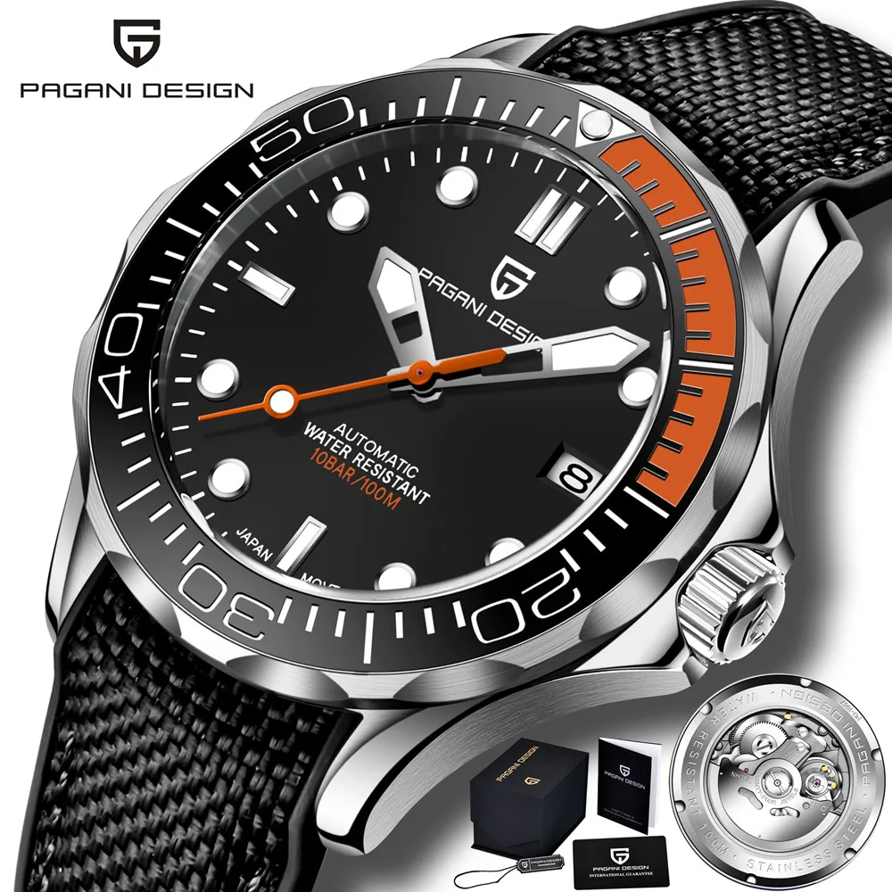 

PAGANI DESIGN Brand Luxury Waterproof 100M Diving Watches Ceramic Bezel Sapphire Watch men Rubber Mechanical Automatic Men watch
