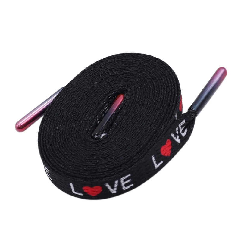 

Coolstring 7mm Thermal Transfer Bootlace Flat Single Layer Network Laces With Printing Sublimated Love Shoelaces With Metal Tips